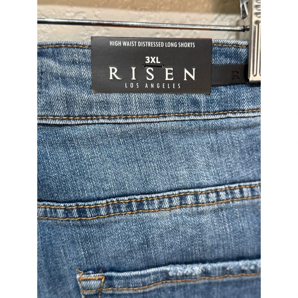RISEN Women 3XL High Waist Distressed Denim Cut Off Long Jean Shorts NWT